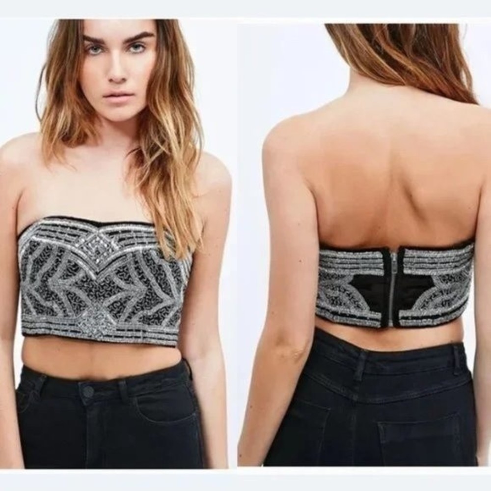 Kimchi Blue Velvet Beaded Bustier Top